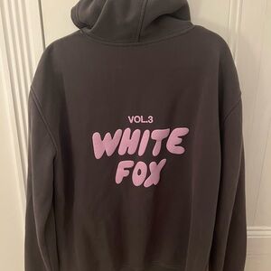 White Fox Hoodie in Gray and Pink
